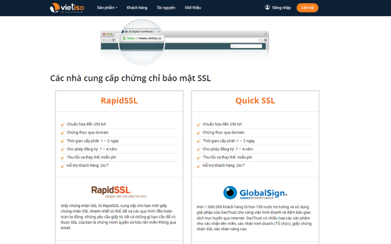 VietISO hiện đang cung cấp SSL của những CA hàng đầu thế giới